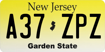 NJ license plate A37ZPZ