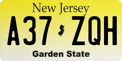 NJ license plate A37ZQH