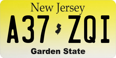 NJ license plate A37ZQI