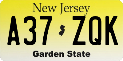 NJ license plate A37ZQK