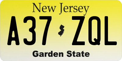 NJ license plate A37ZQL