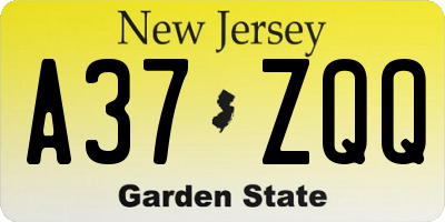 NJ license plate A37ZQQ