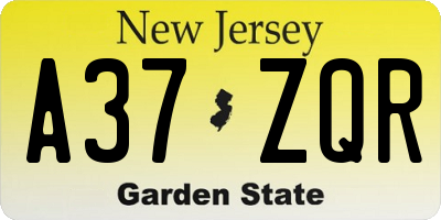 NJ license plate A37ZQR