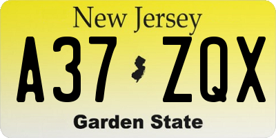 NJ license plate A37ZQX