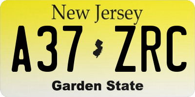 NJ license plate A37ZRC