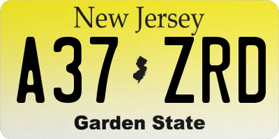 NJ license plate A37ZRD