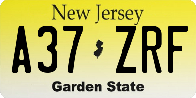 NJ license plate A37ZRF