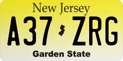NJ license plate A37ZRG