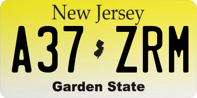 NJ license plate A37ZRM