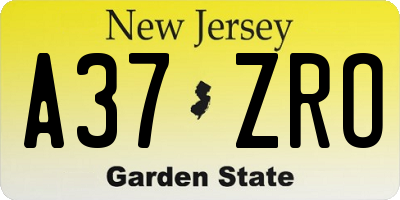 NJ license plate A37ZRO