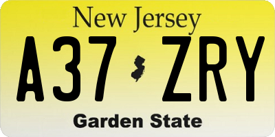 NJ license plate A37ZRY
