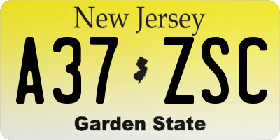 NJ license plate A37ZSC