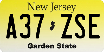 NJ license plate A37ZSE