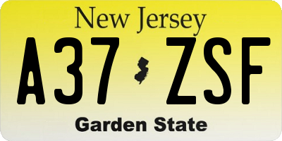NJ license plate A37ZSF