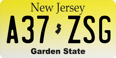 NJ license plate A37ZSG