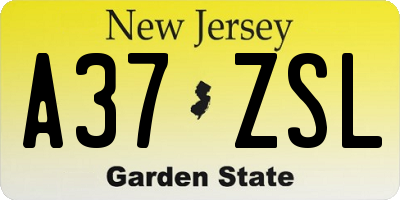 NJ license plate A37ZSL