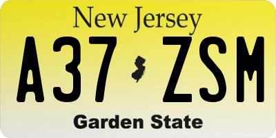 NJ license plate A37ZSM
