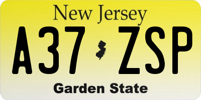 NJ license plate A37ZSP