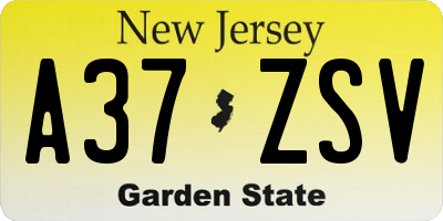 NJ license plate A37ZSV