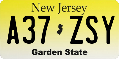 NJ license plate A37ZSY