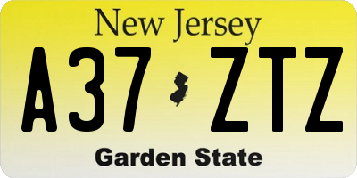 NJ license plate A37ZTZ