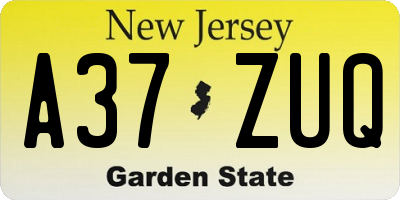 NJ license plate A37ZUQ