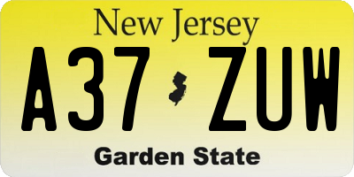 NJ license plate A37ZUW