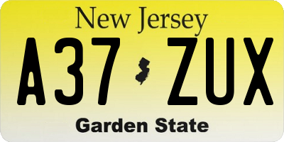 NJ license plate A37ZUX