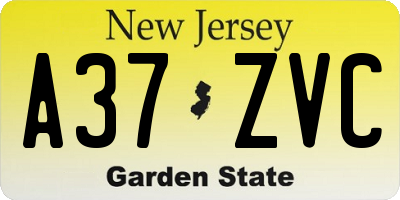 NJ license plate A37ZVC
