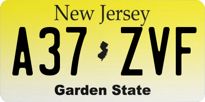 NJ license plate A37ZVF