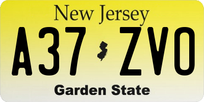 NJ license plate A37ZVO