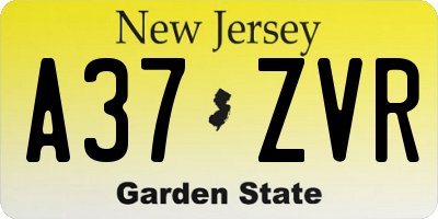 NJ license plate A37ZVR