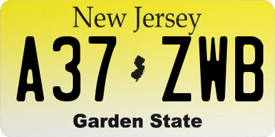 NJ license plate A37ZWB