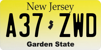 NJ license plate A37ZWD