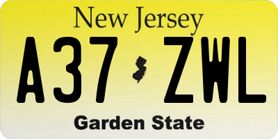 NJ license plate A37ZWL