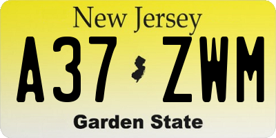 NJ license plate A37ZWM