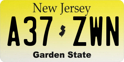 NJ license plate A37ZWN