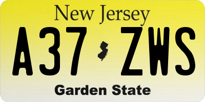 NJ license plate A37ZWS