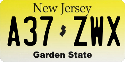 NJ license plate A37ZWX