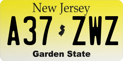 NJ license plate A37ZWZ