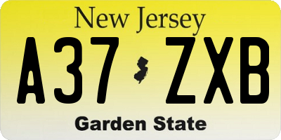 NJ license plate A37ZXB