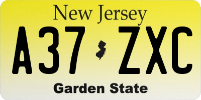 NJ license plate A37ZXC