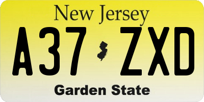 NJ license plate A37ZXD