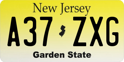 NJ license plate A37ZXG