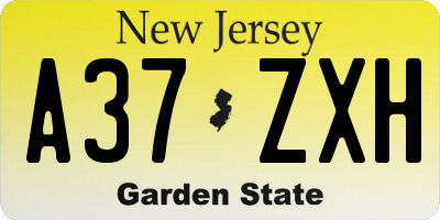 NJ license plate A37ZXH