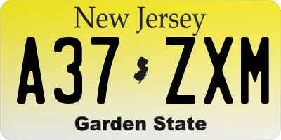 NJ license plate A37ZXM