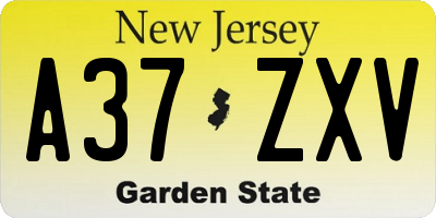 NJ license plate A37ZXV