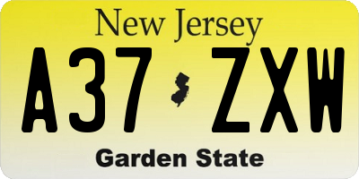 NJ license plate A37ZXW