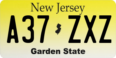 NJ license plate A37ZXZ