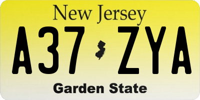 NJ license plate A37ZYA